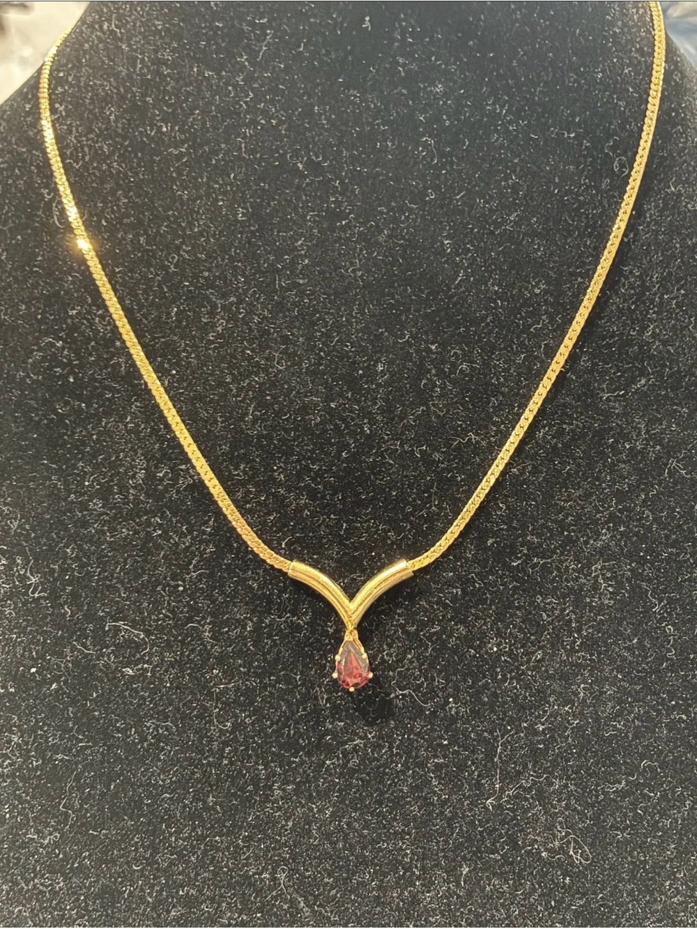 Vintage Herringbone Red Rhinestone Necklace